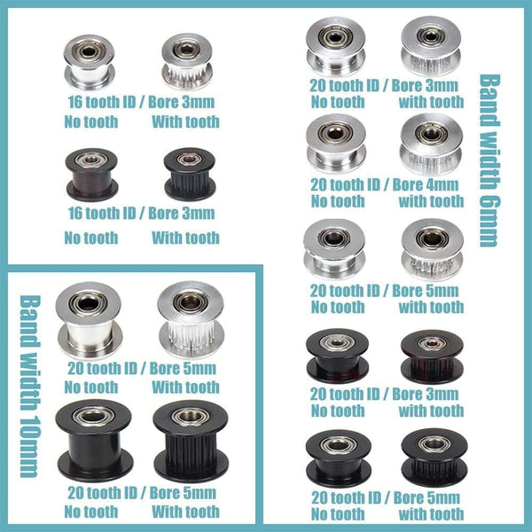Planet Gates gt2 timing belt pulley 6mm 10mm bandwidth 16 teeth  20 teeth tooth tensioner bore 3mm 4mm 5mm inner hole roller MXL pulley