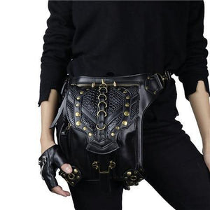 Planet Gates GTLY-FGB07 Gothic Steampunk Skull Retro Rock Bag Men Women Waist Bag Shoulder Bag Phone Case Holder Vintage Leather Messenger Bag