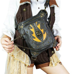 Planet Gates GTLY-KLB1603 Gothic Steampunk Skull Retro Rock Bag Men Women Waist Bag Shoulder Bag Phone Case Holder Vintage Leather Messenger Bag