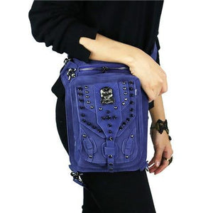 Planet Gates GTLY-KLB1612 Gothic Steampunk Skull Retro Rock Bag Men Women Waist Bag Shoulder Bag Phone Case Holder Vintage Leather Messenger Bag