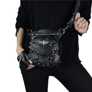 Planet Gates GTLY-XB1619 Gothic Steampunk Skull Retro Rock Bag Men Women Waist Bag Shoulder Bag Phone Case Holder Vintage Leather Messenger Bag
