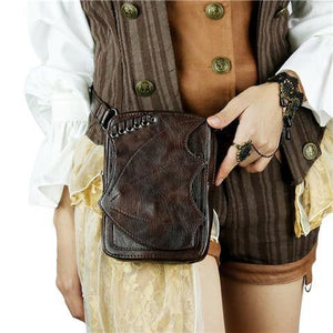 Planet Gates GTLY-XYB1620 Gothic Steampunk Skull Retro Rock Bag Men Women Waist Bag Shoulder Bag Phone Case Holder Vintage Leather Messenger Bag