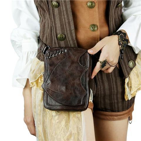 Planet Gates GTLY-XYB1620 Gothic Steampunk Skull Retro Rock Bag Men Women Waist Bag Shoulder Bag Phone Case Holder Vintage Leather Messenger Bag