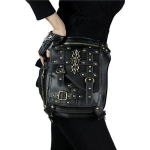 Planet Gates GTLY-YB1606 Gothic Steampunk Skull Retro Rock Bag Men Women Waist Bag Shoulder Bag Phone Case Holder Vintage Leather Messenger Bag