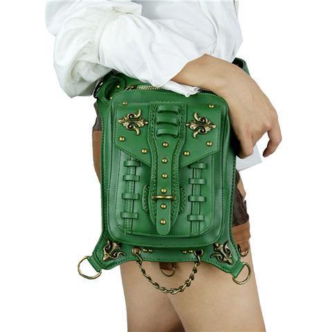 Planet Gates GTLY-YB1611 Gothic Steampunk Skull Retro Rock Bag Men Women Waist Bag Shoulder Bag Phone Case Holder Vintage Leather Messenger Bag