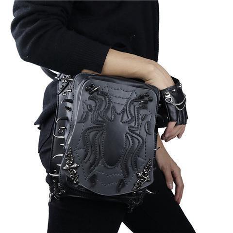 Planet Gates GTLY-ZZ1615 Gothic Steampunk Skull Retro Rock Bag Men Women Waist Bag Shoulder Bag Phone Case Holder Vintage Leather Messenger Bag
