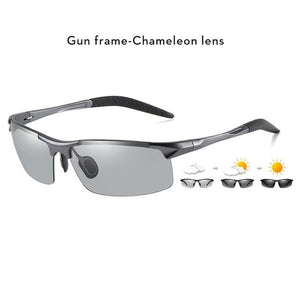 Planet Gates Gun frame Aluminum Rimless Photochromic Sunglasses Men Polarized Day Night Driving Glasses Chameleon Anti-Glare gafas de sol hombre