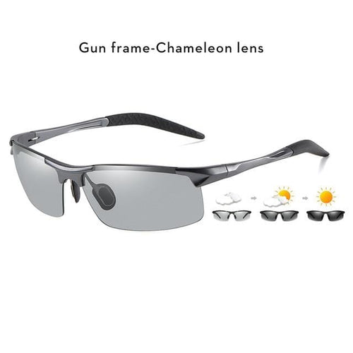 Planet Gates Gun frame Aluminum Rimless Photochromic Sunglasses Men Polarized Day Night Driving Glasses Chameleon Anti-Glare gafas de sol hombre