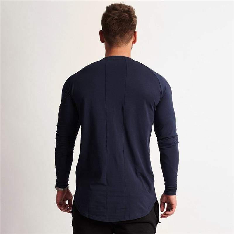 Gym Long Sleeve T Shirt Mens Fitness Cotton T-shirt Solid Color Skinny Tee Tops Jogger Workout Crossfit Clothing