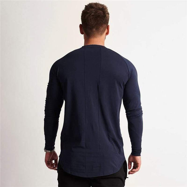 Gym Long Sleeve T Shirt Mens Fitness Cotton T-shirt Solid Color Skinny Tee Tops Jogger Workout Crossfit Clothing
