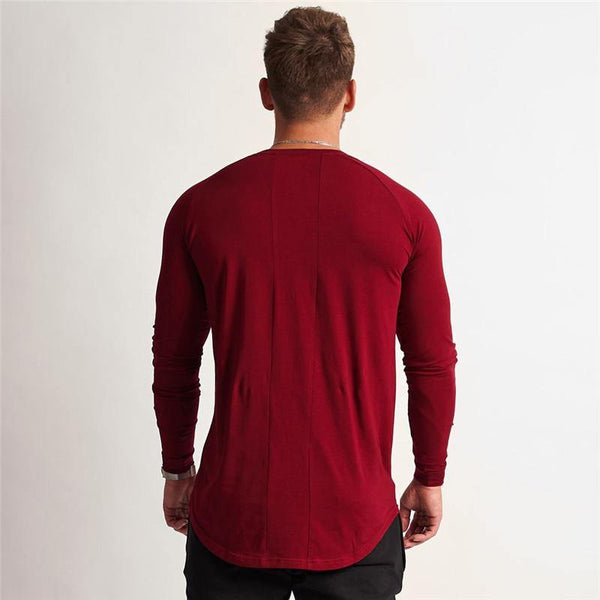 Gym Long Sleeve T Shirt Mens Fitness Cotton T-shirt Solid Color Skinny Tee Tops Jogger Workout Crossfit Clothing