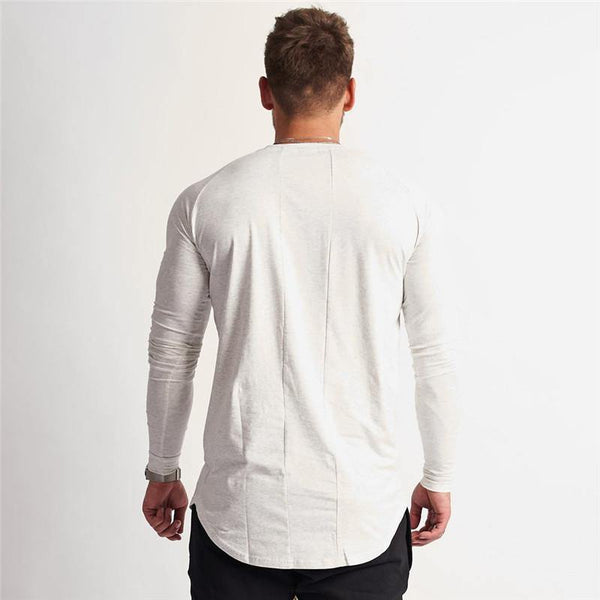 Gym Long Sleeve T Shirt Mens Fitness Cotton T-shirt Solid Color Skinny Tee Tops Jogger Workout Crossfit Clothing