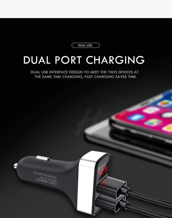 Planet Gates H&A Dual USB Car Charger With LED Display Universal Phone Car-Charger for Samsung S8 S9 iPhone xs max 7 8 X Plus Quick Charger