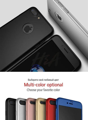 Planet Gates H&A Luxury 360 Degree Protection Full Cover Phone Case For iPhone 7 8 5 S SE Anti-knock Cover For iPhone 6 s 7 8 Plus Case Glass