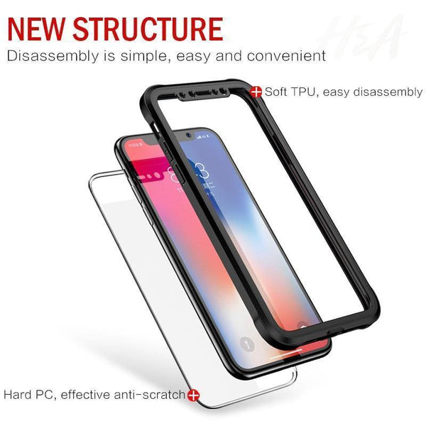 Planet Gates H&A Luxury 360 Full Coverage Phone Case For iPhone 7 8 Plus 6 6s Plus X 10 Tempered glass Silicone Cover For iPhone X PC Cases