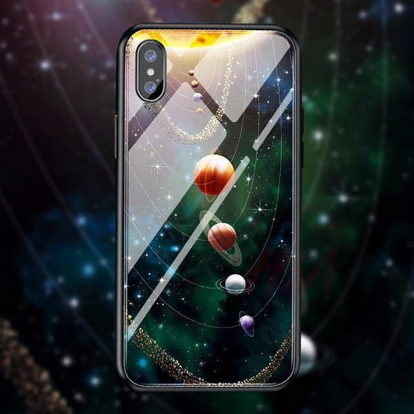 Planet Gates H&A Luxury Tempered Glass Phone Case For iPhone 7 8 6 6s Plus Silicone Star Space Pattern Cover For iPhone X XR XS XSMax Case