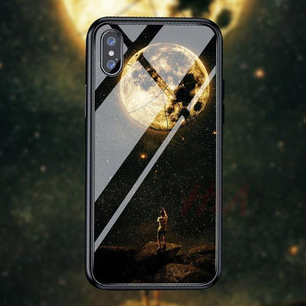 Planet Gates H&A Luxury Tempered Glass Phone Case For iPhone 7 8 6 6s Plus Silicone Star Space Pattern Cover For iPhone X XR XS XSMax Case