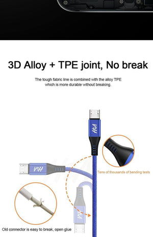 Planet Gates H&A Micro USB Cable Quick Charger Cable Nylon Braided USB Charger For Xiaomi Huawei LG Samsung Mobile Phone USB Charging Cord