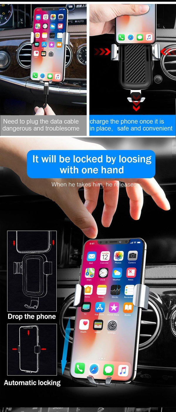 Planet Gates H&A Qi Wireless Charger Car Holder For iPhone X 10 For Samsung S8 S9 Fast Car Mount Wireless Charging Phone Holder Stand Charger