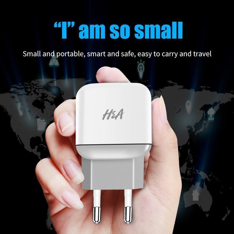 Planet Gates H&A Universal Dual 2 USB EU Charger Plug For iPhone Huawei Travel Phone Charger For Samsung Xiaomi Wall Portable Charging Plug