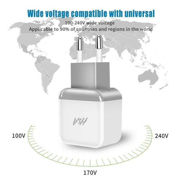 Planet Gates H&A Universal Dual 2 USB EU Charger Plug For iPhone Huawei Travel Phone Charger For Samsung Xiaomi Wall Portable Charging Plug