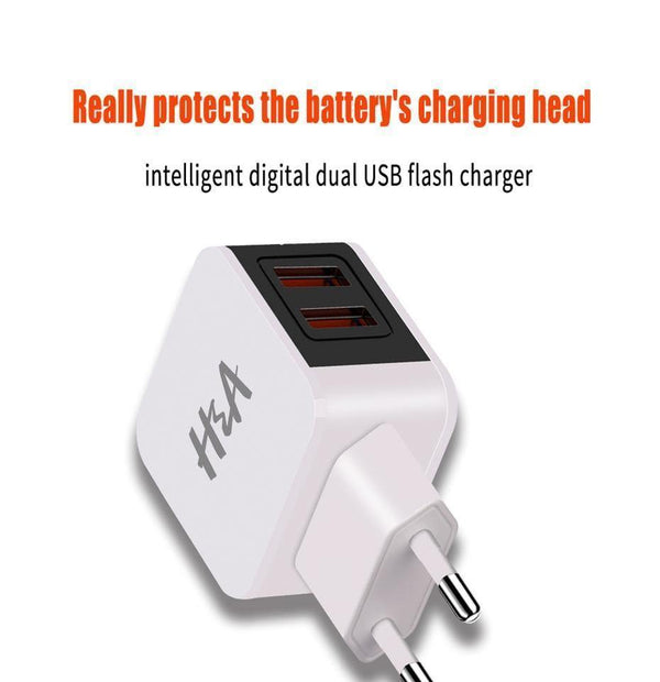 Planet Gates H&A Universal EU Plug USB Charger 2 Port LED Display Phone Charger For iPhone Travel Wall Portable Smart Charger For Samsung S9