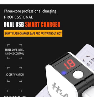 Planet Gates H&A Universal EU Plug USB Charger 2 Port LED Display Phone Charger For iPhone Travel Wall Portable Smart Charger For Samsung S9