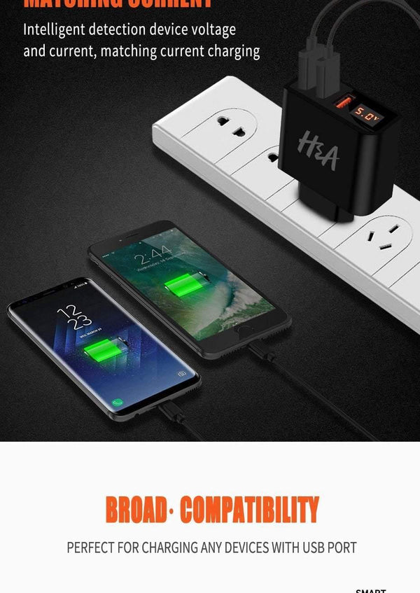 Planet Gates H&A Universal USB Charger LED Display Mobile Phone Charger Plug For iPhone For Samsung 15W 3 - 4 Port Travel EU Smart Chargers