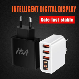 Planet Gates H&A Universal USB Charger LED Display Mobile Phone Charger Plug For iPhone For Samsung 15W 3 - 4 Port Travel EU Smart Chargers