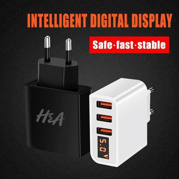 Planet Gates H&A Universal USB Charger LED Display Mobile Phone Charger Plug For iPhone For Samsung 15W 3 - 4 Port Travel EU Smart Chargers