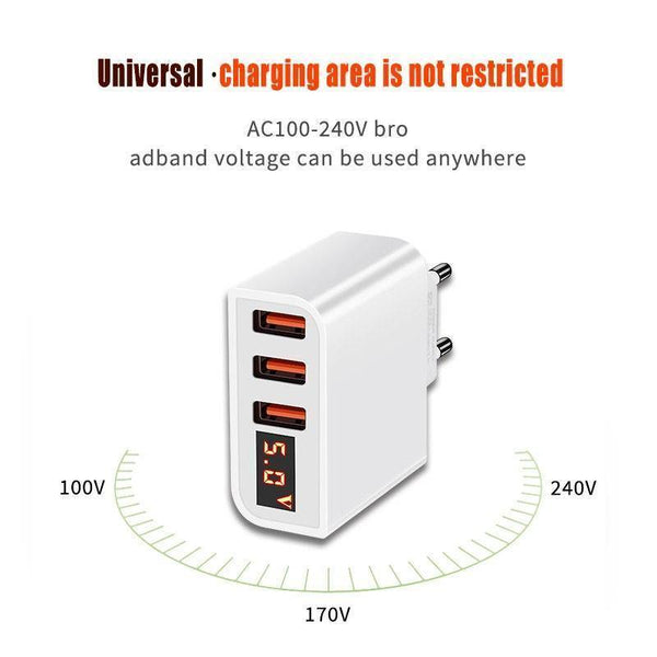 Planet Gates H&A Universal USB Charger LED Display Mobile Phone Charger Plug For iPhone For Samsung 15W 3 - 4 Port Travel EU Smart Chargers