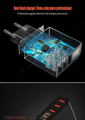 Planet Gates H&A Universal USB Charger LED Display Mobile Phone Charger Plug For iPhone For Samsung 15W 3 - 4 Port Travel EU Smart Chargers