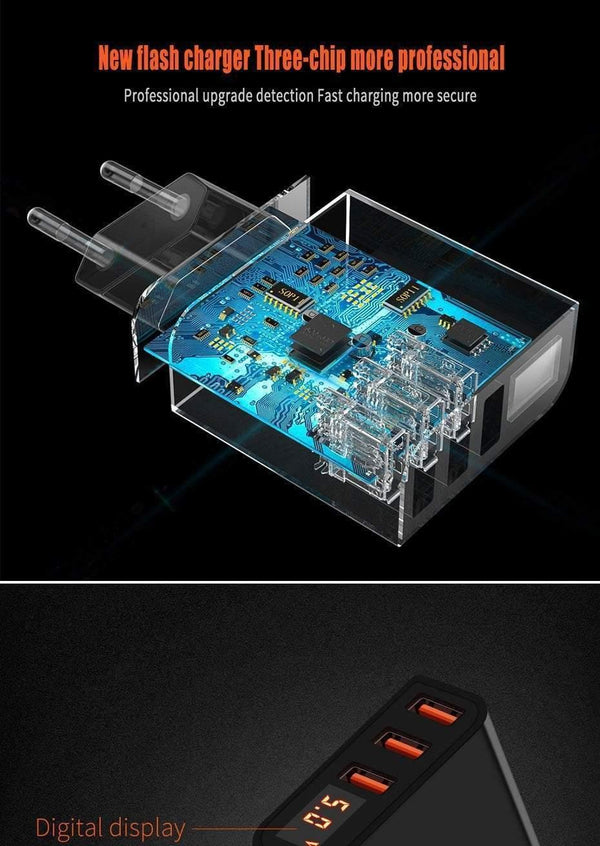 Planet Gates H&A Universal USB Charger LED Display Mobile Phone Charger Plug For iPhone For Samsung 15W 3 - 4 Port Travel EU Smart Chargers