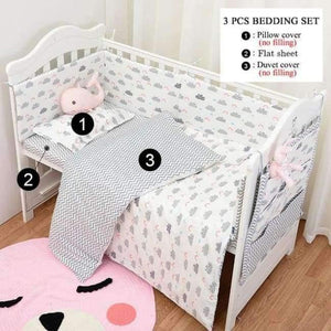 Planet Gates H Grey Clauds 3pcs/set Cotton Bedding Set, Fashion Cactus/Flamingo/Fox Pattered Cotton Crib Sets(Duvet Cover+ Pillowcase+Flatsheet)