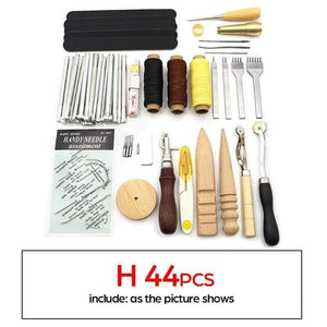 Planet Gates H set 44PCS DIY Professional Leather Craft Tools Kit Hand Sewing Stitching Punch Carving Work Saddle Groover Set Accessories DIY Tool Box