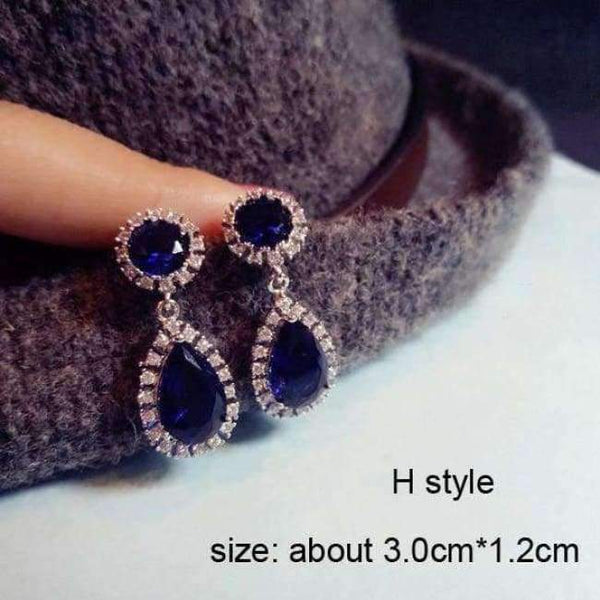 Planet Gates H style / Blue Fashion Vintage Flower Blue Water Drop Earrings Women Crystal Stone Long Tassel Earrings Cubic Zirconia Pearl Women Earrings