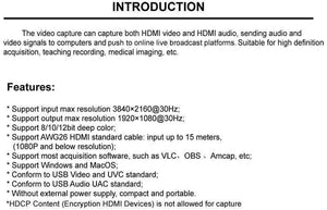 Planet Gates H1111Z 4K Video Capture Card USB3.0 2.0 HDMI Video Grabber Record Box for PS4 Game DVD Camcorder Camera Recording Live Streaming