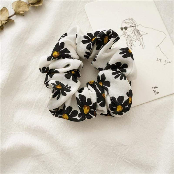 Daisy Print Bow Streamers Scrunchies Silk Elastic Hair Band For Women Girls Hair Ties Korean Sweet Hair Accessories