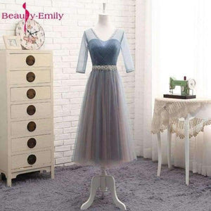 Planet Gates H2 / 2 Beauty Emily High Quality Tulle Long Short Bridesmaid Dresses 2018 Formal A-line Vintage Party Prom Dresses Off the Shoulder