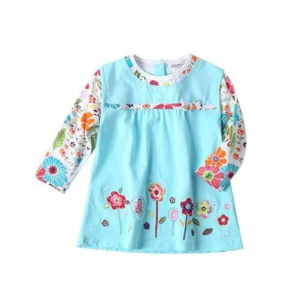 Planet Gates H2762 BLUE / 3T New Kids Clothes Baby Girls Dress Child Floral Clothing for Girls Long Seeve Flower Princess Party Dress