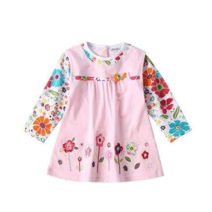 Planet Gates H2762 PINK / 3T New Kids Clothes Baby Girls Dress Child Floral Clothing for Girls Long Seeve Flower Princess Party Dress