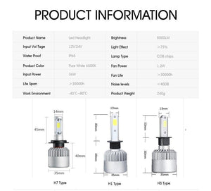 Planet Gates H4 H7 H11 9005 9006 H1 COB Car LED Headlight Bulbs Hi-Lo Beam 72W 8000LM 6500K/4300K Auto Led Headlamp Car Light 12v 24v