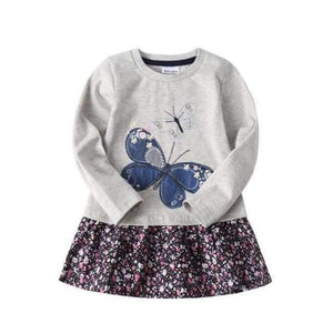Planet Gates H5460 GREY / 2T Girls frock children clothes butterfly kids dresses girls nova baby clothing autumn kids wear child girl dresses
