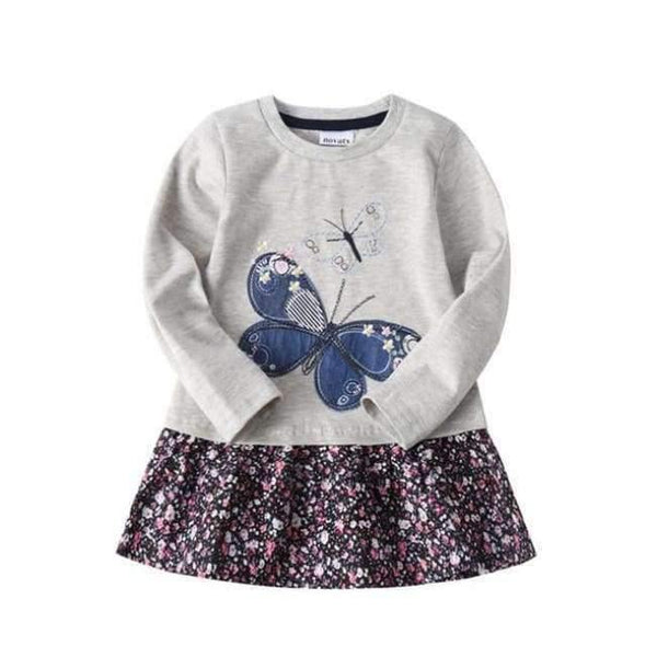Planet Gates H5460 GREY / 2T Girls frock children clothes butterfly kids dresses girls nova baby clothing autumn kids wear child girl dresses