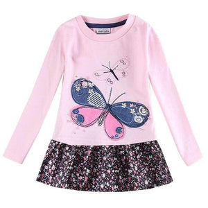 Planet Gates H5460  PINK / 2T Girls frock children clothes butterfly kids dresses girls nova baby clothing autumn kids wear child girl dresses