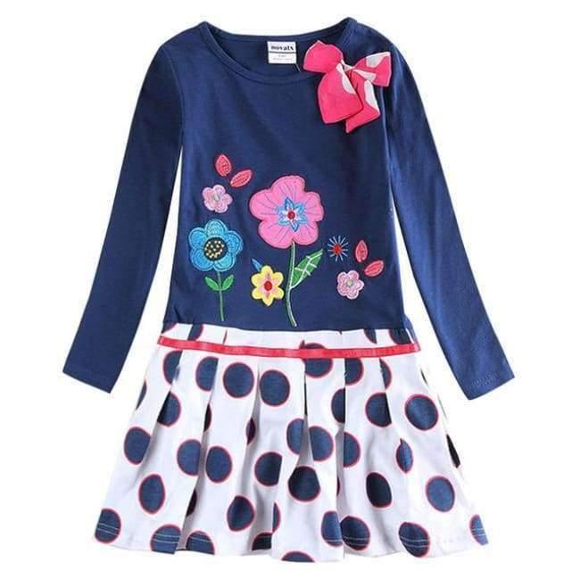 Planet Gates H6328 / 3T New Kids Clothes Baby Girls Dress Child Floral Clothing for Girls Long Seeve Flower Princess Party Dress