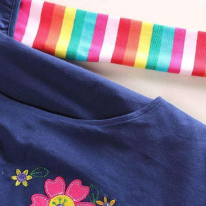 Planet Gates H5802 NAVY / 2T Kids princess girl dress  full sleeve floral high quality dresses girl clothes children baby girl  dresses kids