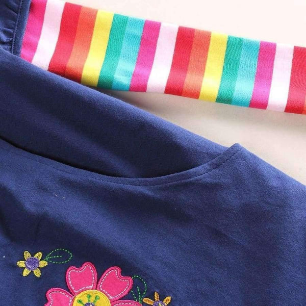 Planet Gates H5802 NAVY / 2T Kids princess girl dress  full sleeve floral high quality dresses girl clothes children baby girl  dresses kids