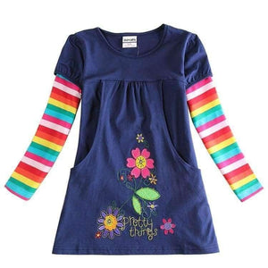 Planet Gates H5802 NAVY / 2T Kids princess girl dress  full sleeve floral high quality dresses girl clothes children baby girl  dresses kids