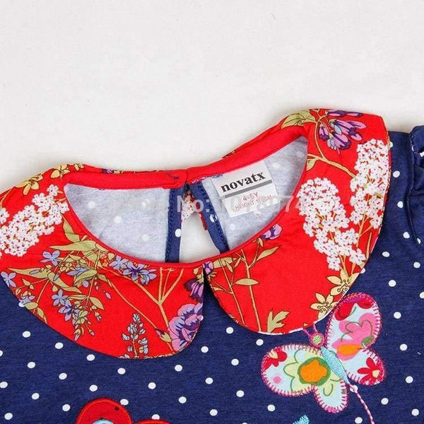 Planet Gates H5802 NAVY / 2T Kids princess girl dress  full sleeve floral high quality dresses girl clothes children baby girl  dresses kids